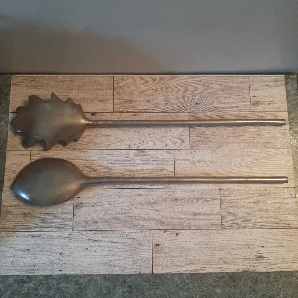 Mariposa Cast Aluminum Salad Servers Vintage 1992 Leaf Pattern Spoon Fork